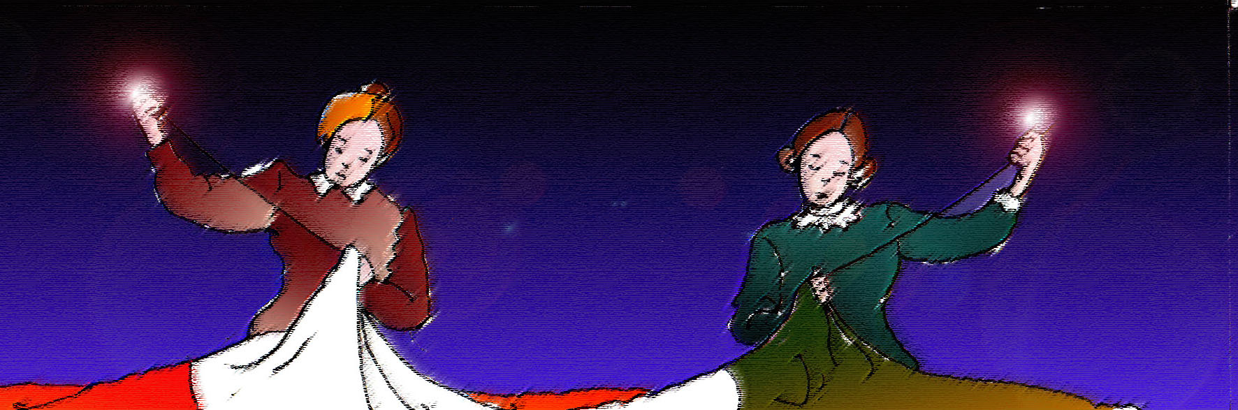 Immagine di due donne che cuciono la bandiera italiana (Per leggerne la descrizione proseguire nel link). Due donne in mezzo busto, sedute cuciono rispettivamente da sinistra a destra: la sezione bianca e la sezione verde del tricolore. Sono somiglianti e vestite nel medesimo modo. Gli abiti identici sono rispettivamente marrone e verde.