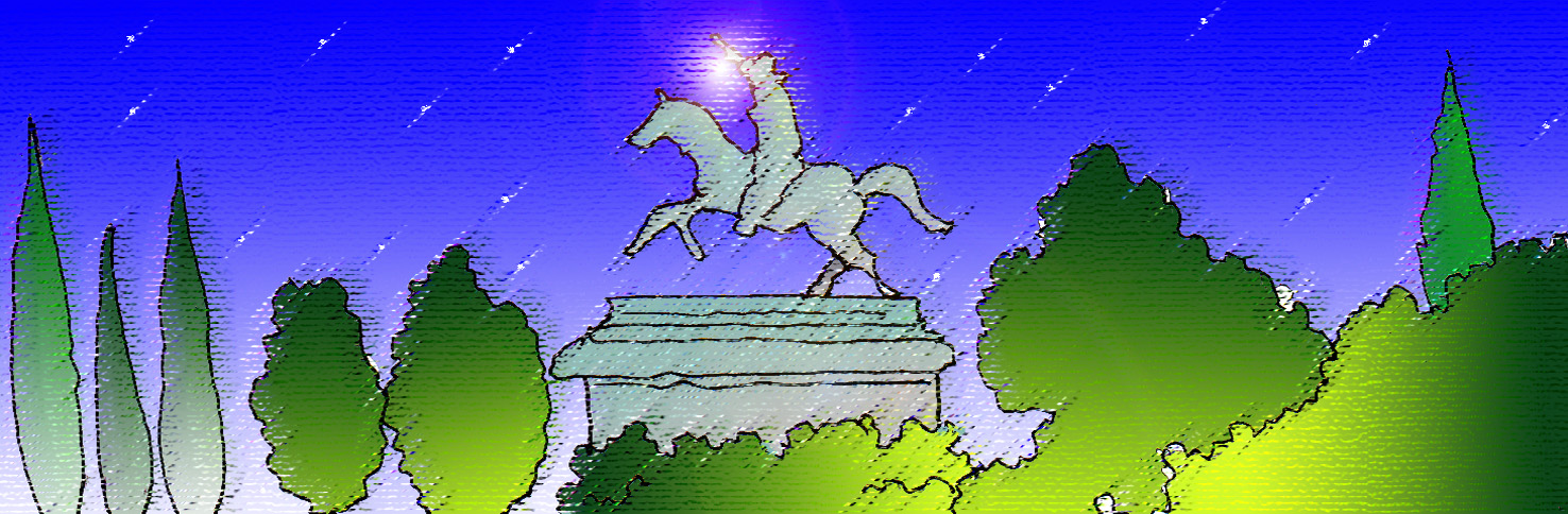 Immagine del monumento equestre dedicato ad Antia Garibaldi(Per leggerne la descrizione proseguire nel link). Il disegno fa riferimento alla statua eretta al Gianicolo (Roma) in memoria di Anita.